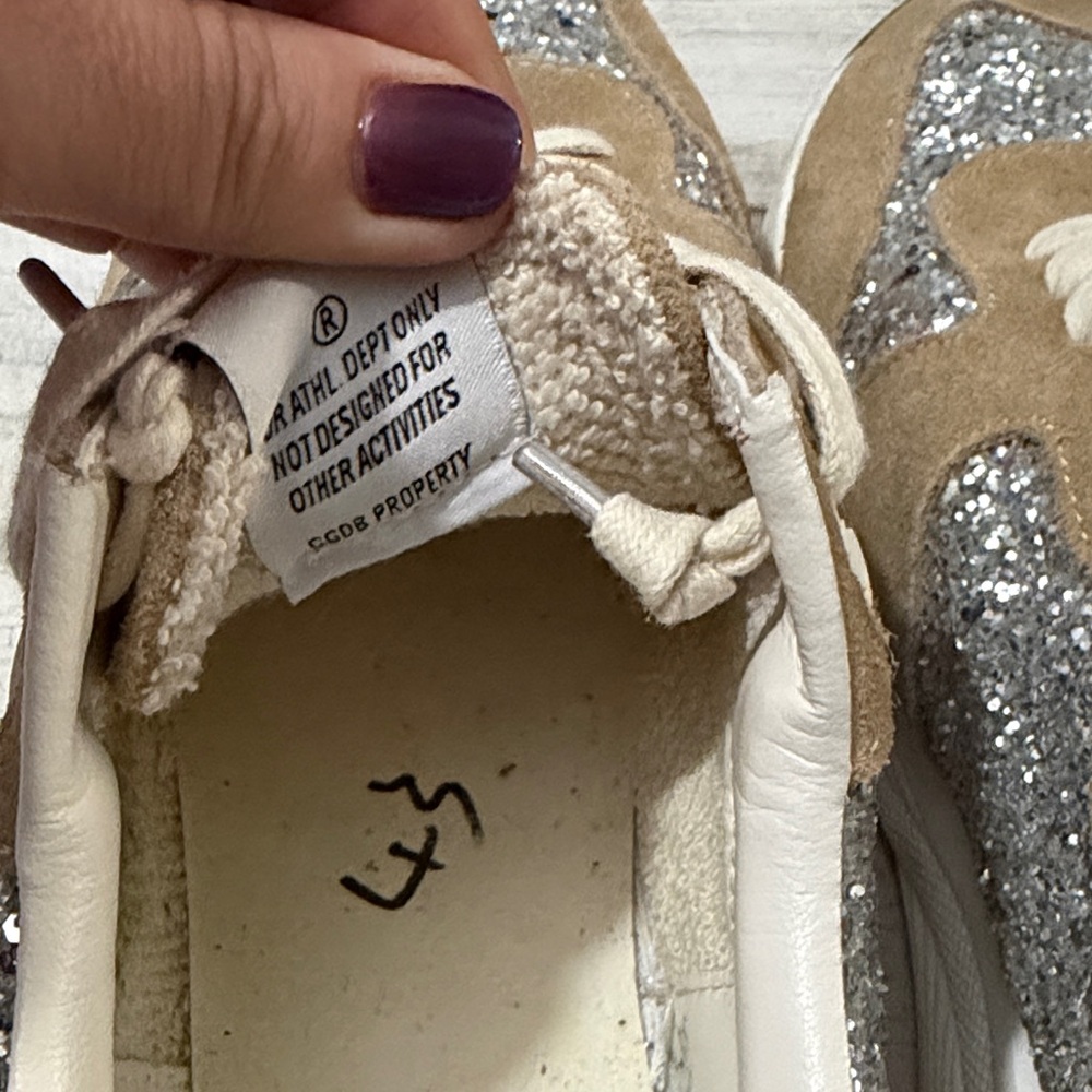 Golden Goose Tan and Silver Glitter Sneakers - Picture 7 of 16